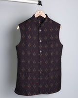 Maroon With Cream Jacquard Designer Nehru Jacket