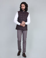 Maroon With Cream Jacquard Designer Nehru Jacket