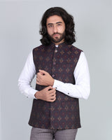 Maroon With Cream Jacquard Designer Nehru Jacket