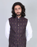 Maroon With Cream Jacquard Designer Nehru Jacket