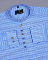 Neptune Blue Dobby Cotton Check Shirt Style Kurta