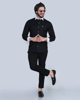 Black With White Hamercop Designer Heavy Oxford Cotton Shirt