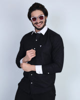 Black With White Hamercop Designer Heavy Oxford Cotton Shirt