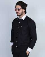 Black With White Hamercop Designer Heavy Oxford Cotton Shirt