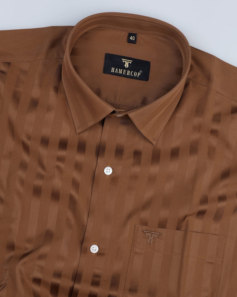 Typhon Brown Self Striped Dobby Premium Cotton Shirt