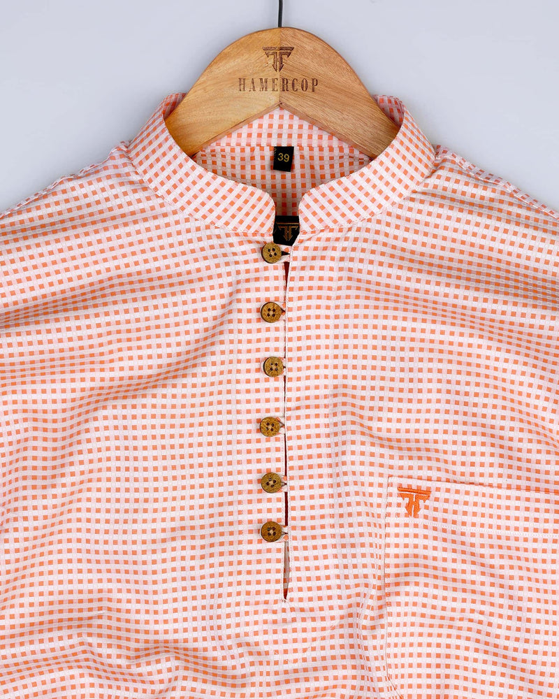 Twilight Orange Solid Jacquard Shirt Style Kurta