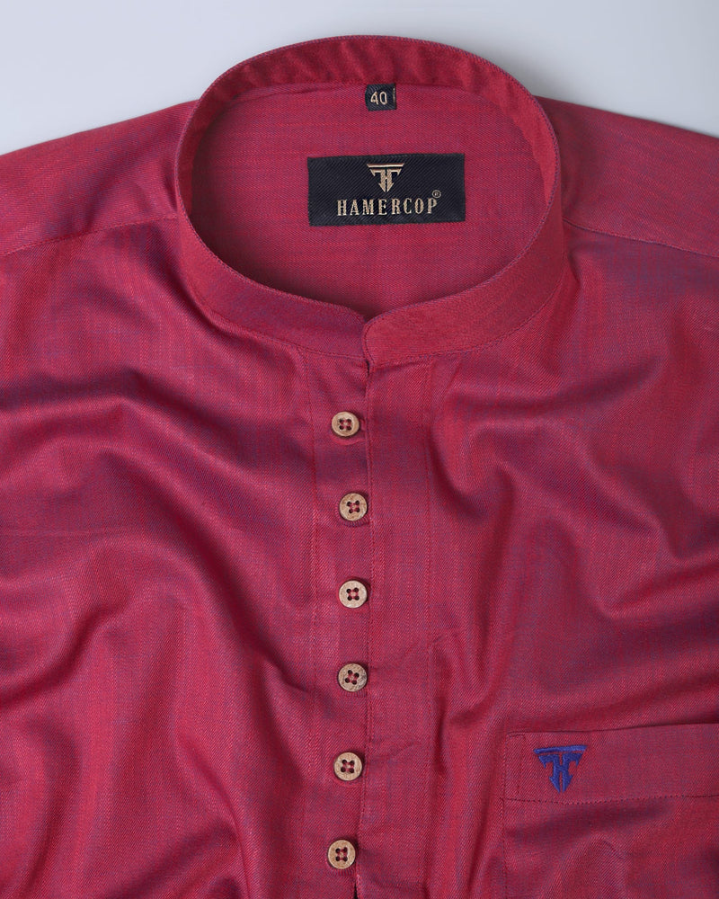 Satin Radical Red Festive Shirt Style Kurta