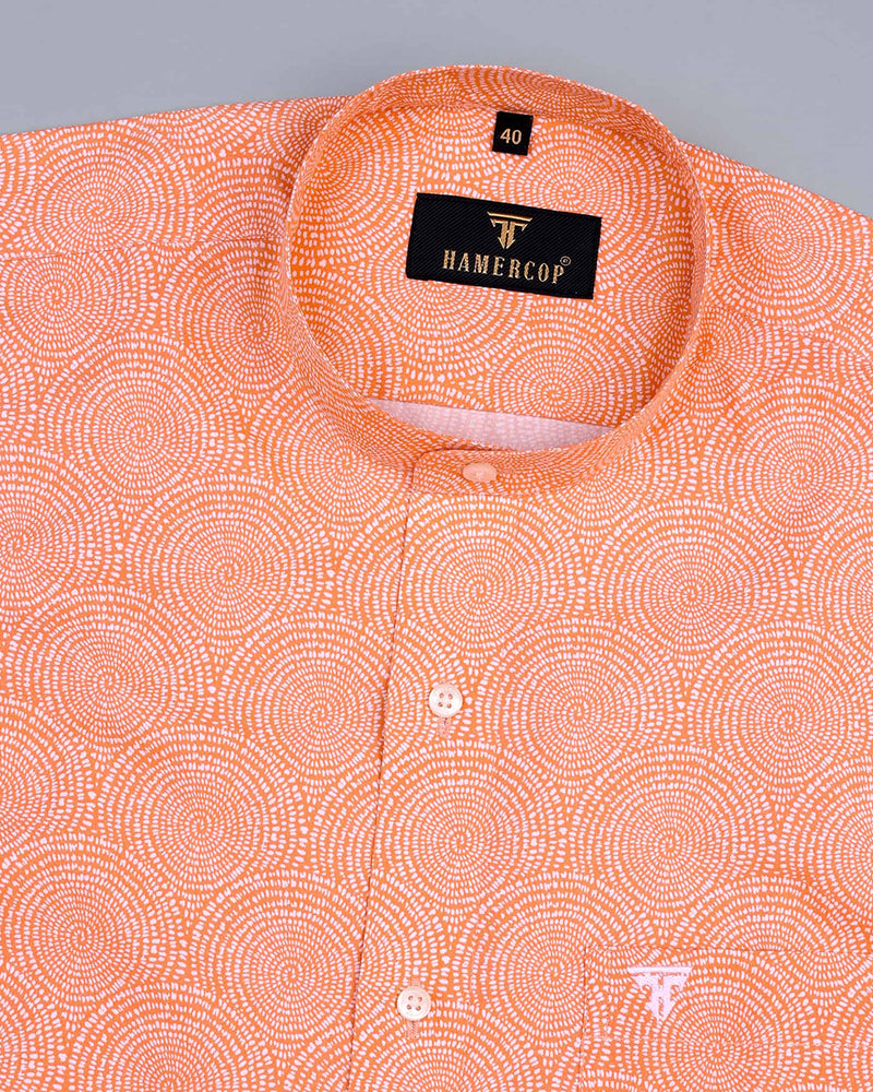 Spiral Orange Pattern Printed Gizza Cotton Shirt