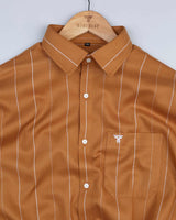 Lynx Bronze Brown And White Dobby Stripe Cotton Shirt