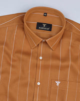 Lynx Bronze Brown And White Dobby Stripe Cotton Shirt