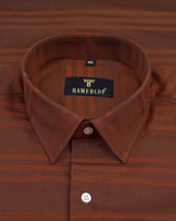 Newton Spice Orange Self Weft Striped Dobby Cotton Shirt