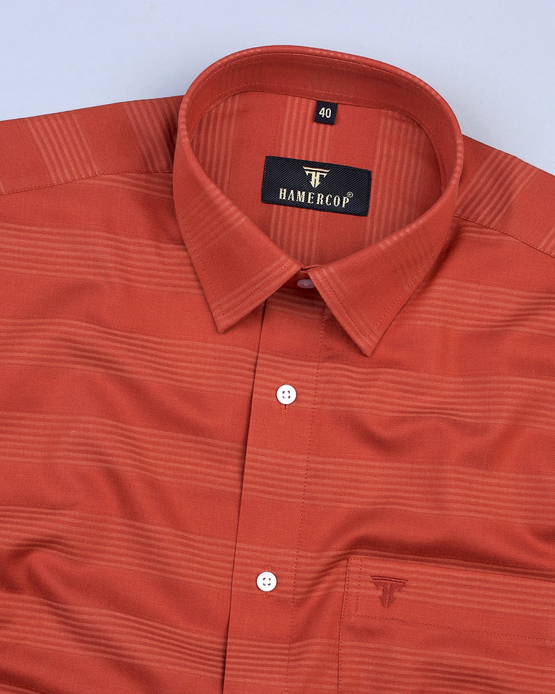 Rust Red Self Weft Striped Dobby Cotton Shirt