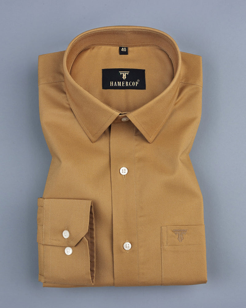 Khaki Brown Heavy Oxford Solid Cotton Formal Shirt