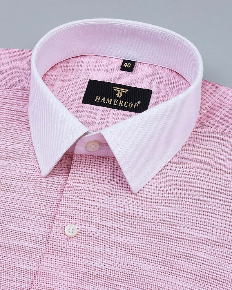 Glaze Pink With White Cuff And Collar Cotton Solid Shirt