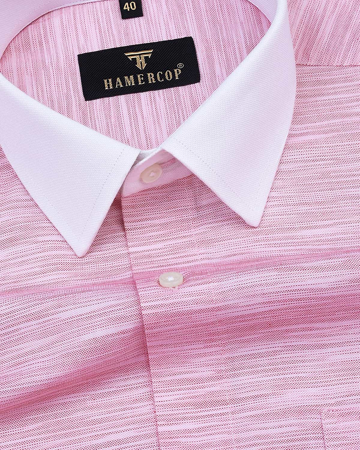 Pink shirt white outlet collar mens