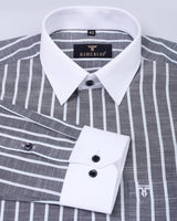 Gray With White Broad Stripe Formal Soft Cotton Shirt