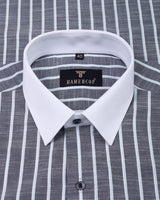 Gray With White Broad Stripe Formal Soft Cotton Shirt