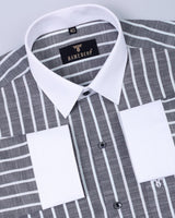 Gray With White Broad Stripe Formal Soft Cotton Shirt