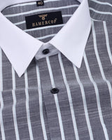 Gray With White Broad Stripe Formal Soft Cotton Shirt