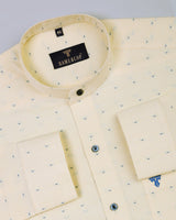 Yellow With Blue Dotted Jacquard Dobby Cotton Shirt