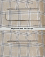 Brownish Grey Windowpane Check Single Breasted Blazer