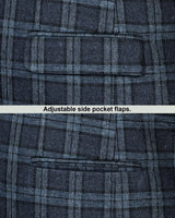 Zordic Blue Checkered Wool Rich Single Breasted Blazer