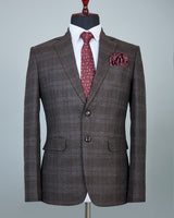 Rebel Brown Checkered Wool Rich Single Breasted Blazer