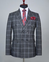Dusty Grey Checkered Double Breasted Blazer