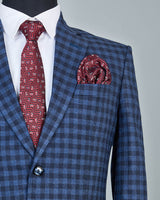 Royal Blue Tweed Checkered Single Breasted Blazer