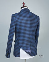 Royal Blue Tweed Checkered Single Breasted Blazer