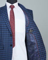 Royal Blue Tweed Checkered Single Breasted Blazer