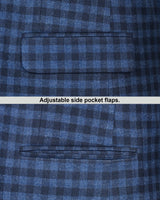 Royal Blue Tweed Checkered Single Breasted Blazer