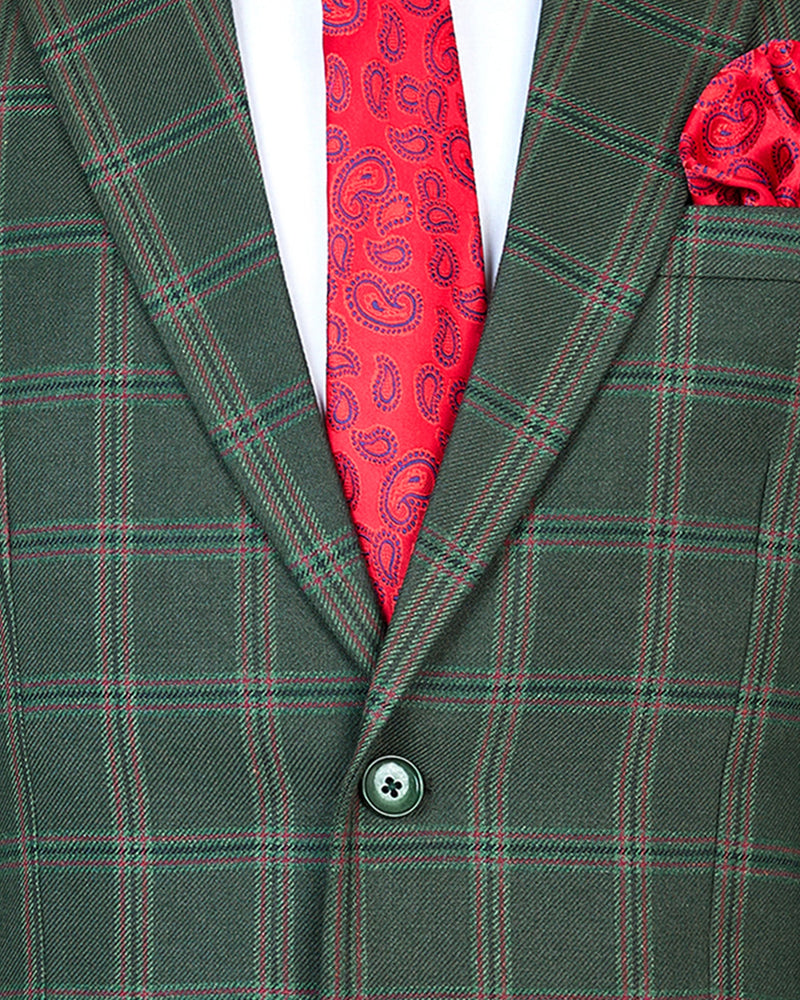 Lonar Green Windowpane Checked Tweed Cotton Blazer