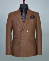 Chocolate Brown Solid Double Breasted Wool Rich Blazer