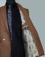 Chocolate Brown Solid Double Breasted Wool Rich Blazer