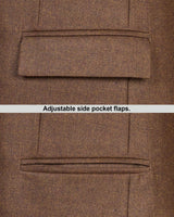 Chocolate Brown Solid Double Breasted Wool Rich Blazer