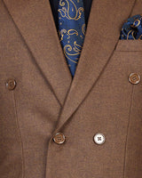 Chocolate Brown Solid Double Breasted Wool Rich Blazer
