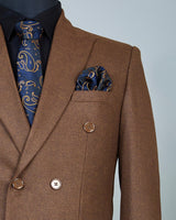 Chocolate Brown Solid Double Breasted Wool Rich Blazer