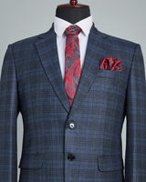 Spindle Blue Checkered Single Breasted Wool Rich Blazer