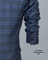 Spindle Blue Checkered Single Breasted Wool Rich Blazer
