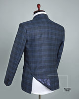Spindle Blue Checkered Single Breasted Wool Rich Blazer
