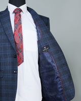 Spindle Blue Checkered Single Breasted Wool Rich Blazer