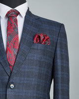 Spindle Blue Checkered Single Breasted Wool Rich Blazer
