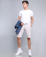 Grayish Off White Stretch Cotton Shorts