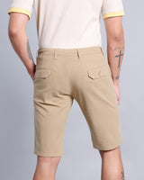 Solid Khaki Stretch Cotton Shorts