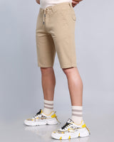 Solid Khaki Stretch Cotton Shorts