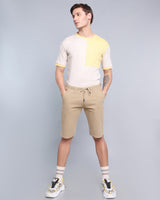Solid Khaki Stretch Cotton Shorts