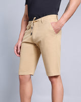 Stylish Solid Khaki Stretch Cotton Shorts