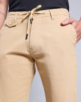 Stylish Solid Khaki Stretch Cotton Shorts