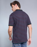 Merlot Maroon With Sky Multicolor Striped Supersoft Smart Polo T-Shirt